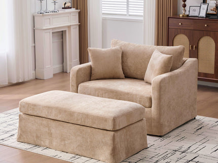 Accent Chair With Ottoman, Includes 2 Bolster Pillows