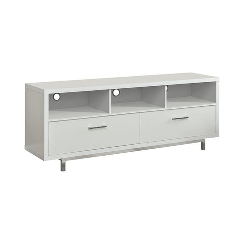 Drawer Storage TV Console With Open Cubbies - White