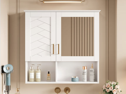 2 In 1 Wall-Mounted Mirror Cabinet With Adjustable Shelves, Soft-Close Doors, High-Definition Mirror & Storage