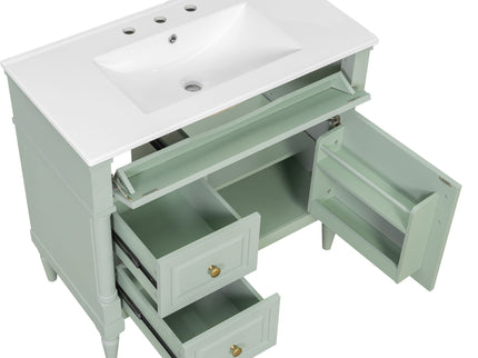 Freestanding Bathroom Vanity With Sink, Adjustable Shelf, Flip Drawer