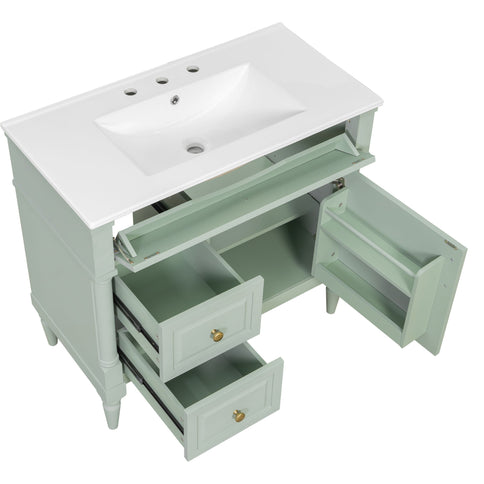Freestanding Bathroom Vanity With Sink, Adjustable Shelf, Flip Drawer