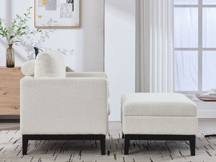Farmhouse Upholstered Accent Chair With Ottoman, Reversible Lid Coffee Table