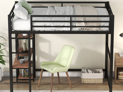 Loft Bed With Built In Desk And Storage Shelves, Full Size - Black