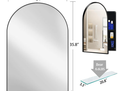 Arched Recessed Medicine Cabinet, Metal Framed Bathroom Wall Cabinet With Mirror And Adjustable Shelves, Wall Mirror With Storage For Bathroom