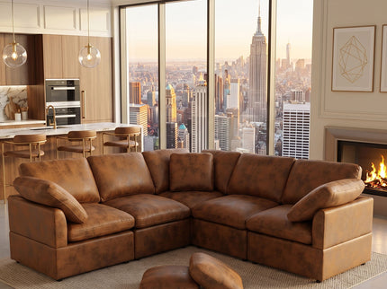 Modular Cloud Sectionals Sofa, Freely Configurable Corner - Light Brown
