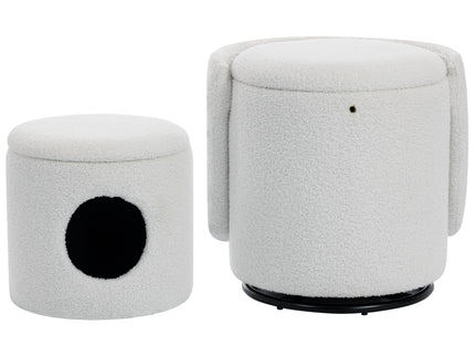 Barrel Chair & Built In Storage, 360° Swivel - Beige