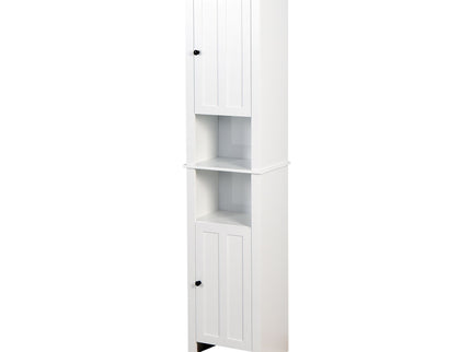 Wooden Bathroom Floor Storage Cabinet With 2 Doors And 6 Shelves - White