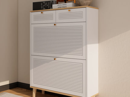 Modern Freestanding Shoe Cabinet With Flip Up Doors And Drawers, Compact Design For Entryway - White Natural
