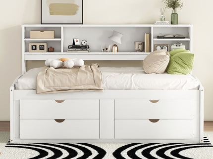 Daybed With 2 Bedside Cabinets, Upper Shelves And 4 Drawers