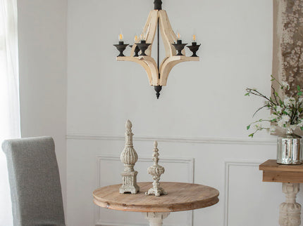 6 Light Wood Chandelier, Hanging Light Fixture With Adjustable Chain For Kitchen, Bulb Not Included - Cream