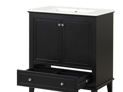 30" Bathroom Vanity With Sink Combo, Multi Functional Bathroom Cabinet With Doors And Drawer - Black