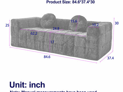Boneless 3 Seater Sofa With Circular Throw Pillows - Beige