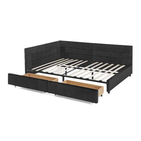 Storage Elegant Upholstered Tufted Bed Frame With Backrest And Armrests