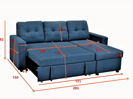 Convertible L Shaped Sectional Sleeper Sofa Bed, Saving Pull Out Couch