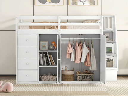 Loft Bed With Built In Wardrobes, Cabinets And Drawers