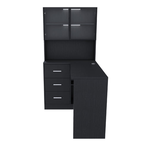 L-Shaped Computer Desk With Glass Cabinets, Built In LED Lights, USB Charging Ports