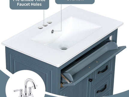 Bathroom Vanity With Sink Top, Flip Drawers, Adjustable Shelf