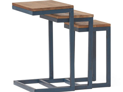 Kacha - Modern Industrial Firwood Nesting Tables (Set of 3) With Iron Frame - Antique Brown / Black