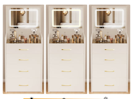 Compact 3 In 1 Vanity Desk With Open Top Mirror, Glass Desktop, 5 Height - White