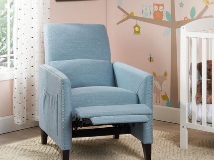 Repose Upholstered Recliner Chair With Nailhead Trim And Side Pocket - Light Blue