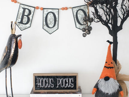 Iron Boo Banner With Bats, For Halloween Holiday Decor - Black / Gray / Orange