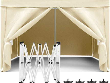 10'X10' Folding Canopy With 4 Removable Sidewalls Outdoor Event Shelter UPF 50+ Gazebo Portable Tents For Parties Beach Camping Wedding Ez Pop Up Canopy 4 Pieces Weight Bag + Carry Bag