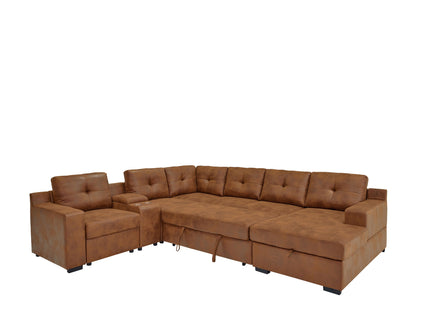 U - Shape Sectional Pull Out Bed With Console, Storage, And USB Charging