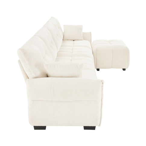 Sofa Set With Ottoman And Pillows, Textured, High Resilience Cushions