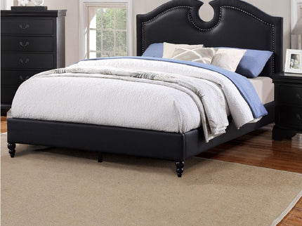 California King Size Bed With Nailhead Trim And Cut Out - Black