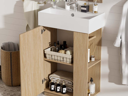 Bathroom Vanity With Sink, Freestanding Wood Grain Cabinet With Storage