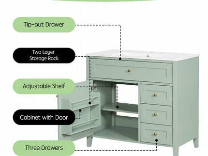 Bathroom Vanity With Sink, Cabinet With 3 Drawers And Adjustable Shelf