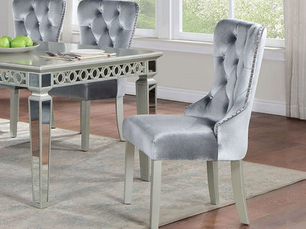 Upholstered Wingback Dining Chair (Set of 2) - Dark Gray / Silver