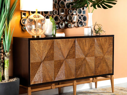 Capri - 4 Door Accent Cabinet - Brown / Gold
