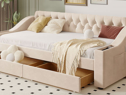 Upholstered Daybed With Storage Armrests And USB Port