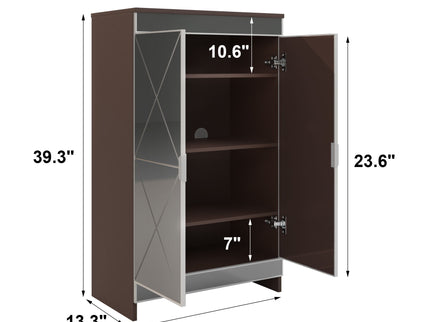 Elegant Decor Mirrored Shoe Cabinet With Edging Double Door Storage Cabinets Glass - Brown / Silver / Gray