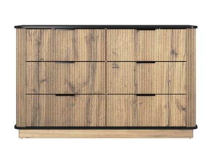 Modern 6 Drawer Cabinet With Metal Rounded Corners And Exquisite Handles Multi Functional Storage - Natural Wood
