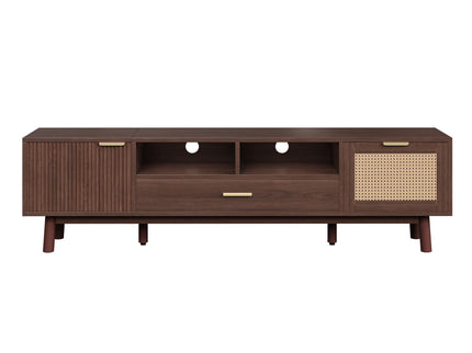 TV Stand For 75" TVs With Soft Closing Doors, Console With Accents And Drop Down Cabinet - Dark Brown