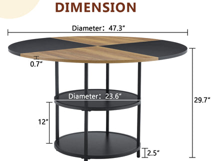 Diameter - Modern Splicing Circular Dining Table Double Layer Storage - Wood / Black