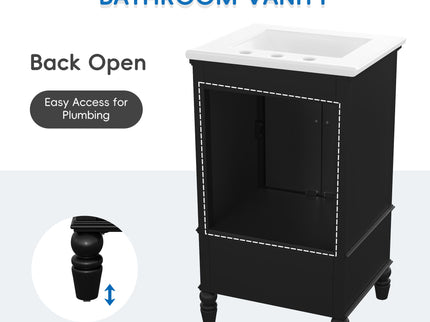 20" Bathroom Vanity With Sink Cabinet With 2 Doors, 2 Drawer, Magnetic Door Stopper, Adjustable Feet, Drop In Sink - Black