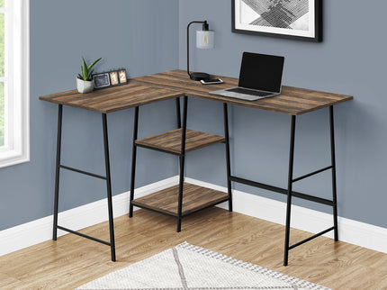 Computer Desk, Home Office, Corner, Storage Shelves, L-Shape, Work, Laptop, Contemporary, Modern - Brown
