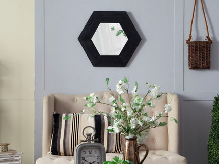 Hexagon Mirror With Natural Wood Frame, Wall Decor For Living Room Bathroom Hallway