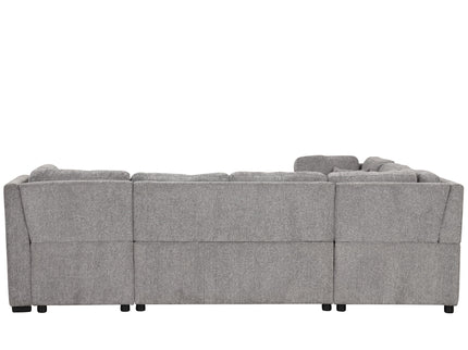 U-Shaped Sectional Sofa Pull Out Sofa Bed With Two USB Ports, Two Power Sockets, Three Back Pillows And A Storage Chaise For Living Room