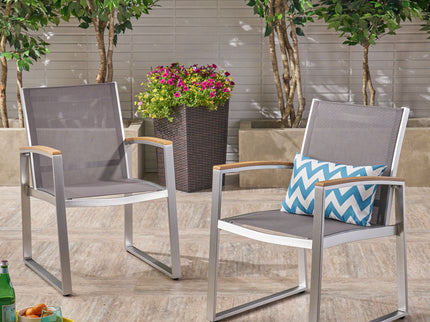 Poetic - Outdoor Dining Chair With Faux Wood Arms And Aluminum Frame (Set of 2) - Gray