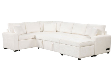 Sectional Sofa Pull-Out Sofa Bed Sleeper With A Storage Ottoman, Three Pillows And Charging Devices For Living Room