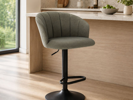 Swivel Bar Stool With Curved Upholstered Backrest And Footrest - Green