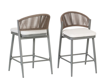 Outdoor 26" Counter Height Metal Frame Counter Stools With Scallop Shaped Backrest & Water Resistant Cushions