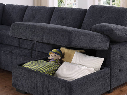 Nyhan - Upholstered Corner Sectional With Pull Out Loveseat And Storaged Chaise