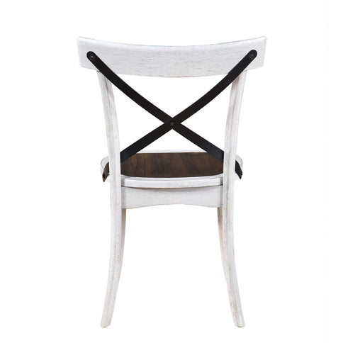 2 Pieces Set Dining Side Chair Rustic Modern Farmhouse Design Retro Design With Metal X Design - Antique Dark Oak / Antique White