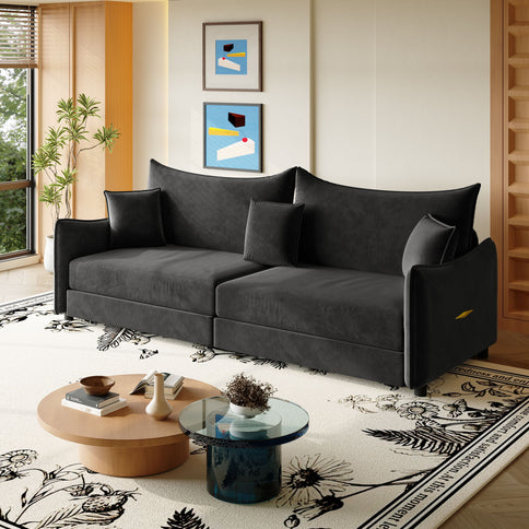 King Pull Out Sofa Bed, 3-In-1 Convertible Bed With 3 Pillows