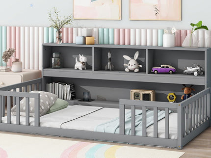 Floor Bed With Bedside Bookcase, Shelves, Guardrails